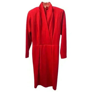 Rothschild Red Wrap Midi Dress Vintage 1980s Shoulder Pads Women Medium